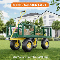 Garvee 1400 Lbs Garden Wagon Heavy-Duty Steel Cart with 10" All-Terrain Tires, Removable Mesh Panels, 180° Rotating Handle for Outdoor Gardens