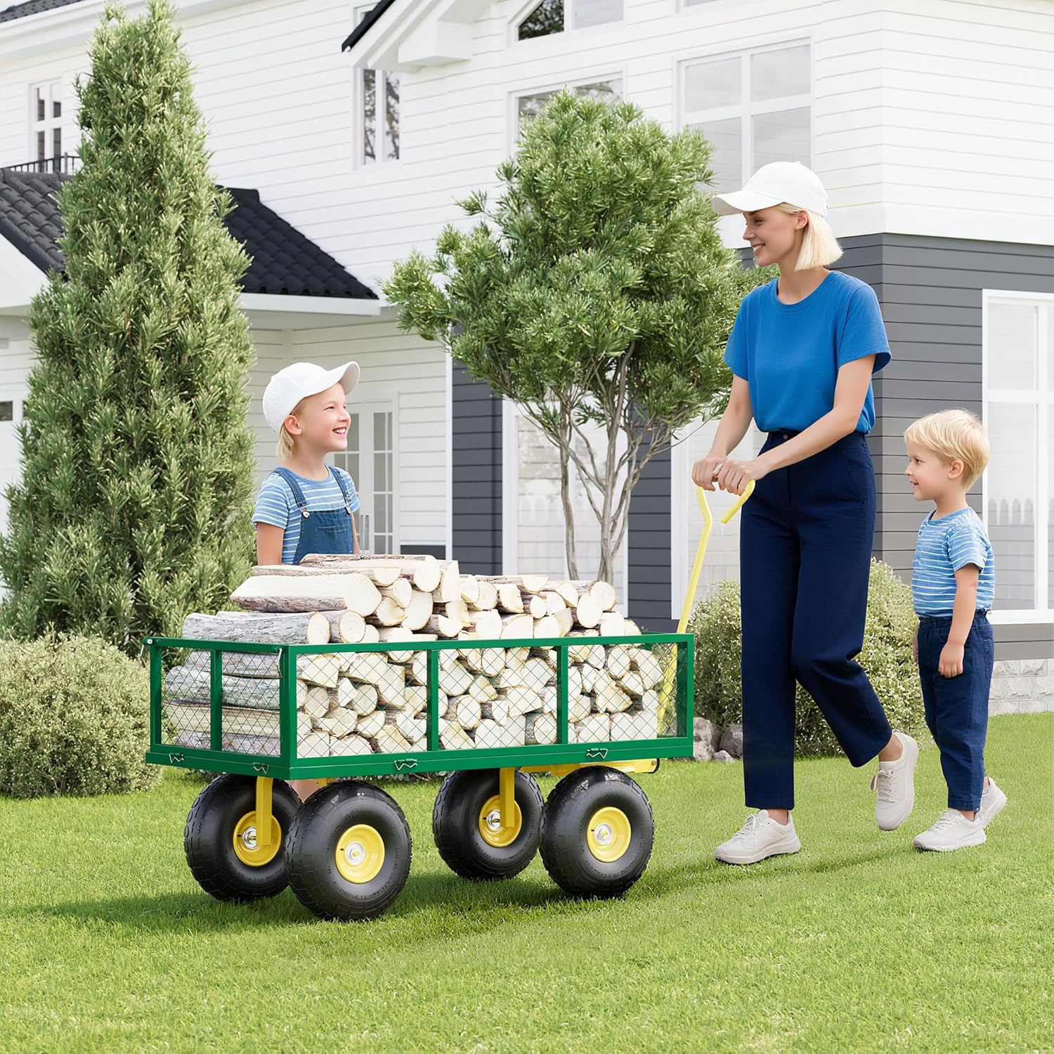 Garvee Garden Wagon 1200 Lbs Load Capacity Heavy-Duty Steel 10-Inch All-Terrain Tires Removable Mesh Panels 180° Rotating Handle Outdoor Use