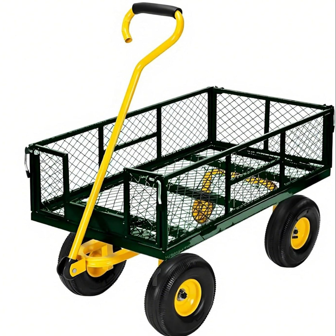 Garvee Garden Wagon 1200 Lbs Load Capacity Heavy-Duty Steel 10-Inch All-Terrain Tires Removable Mesh Panels 180° Rotating Handle Outdoor Use