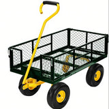 Garvee Garden Wagon 1200 Lbs Load Capacity Heavy-Duty Steel 10-Inch All-Terrain Tires Removable Mesh Panels 180° Rotating Handle Outdoor Use - Green + Yellow