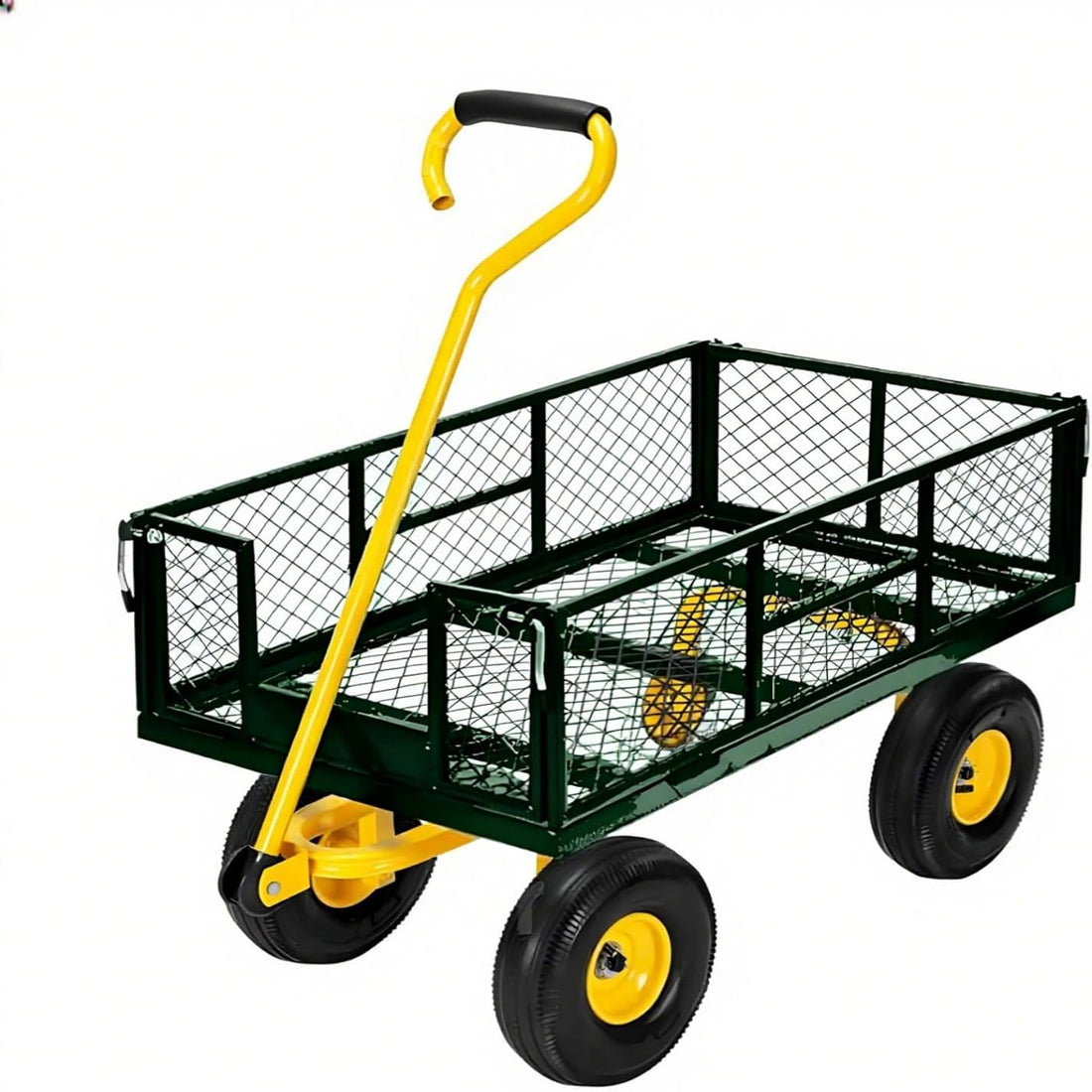 Garvee 1400 Lbs Garden Wagon Heavy-Duty Steel Cart with 10" All-Terrain Tires, Removable Mesh Panels, 180° Rotating Handle for Outdoor Gardens