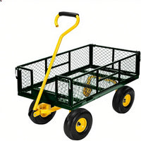 Garvee 1400 Lbs Garden Wagon Heavy-Duty Steel Cart with 10" All-Terrain Tires, Removable Mesh Panels, 180° Rotating Handle for Outdoor Gardens