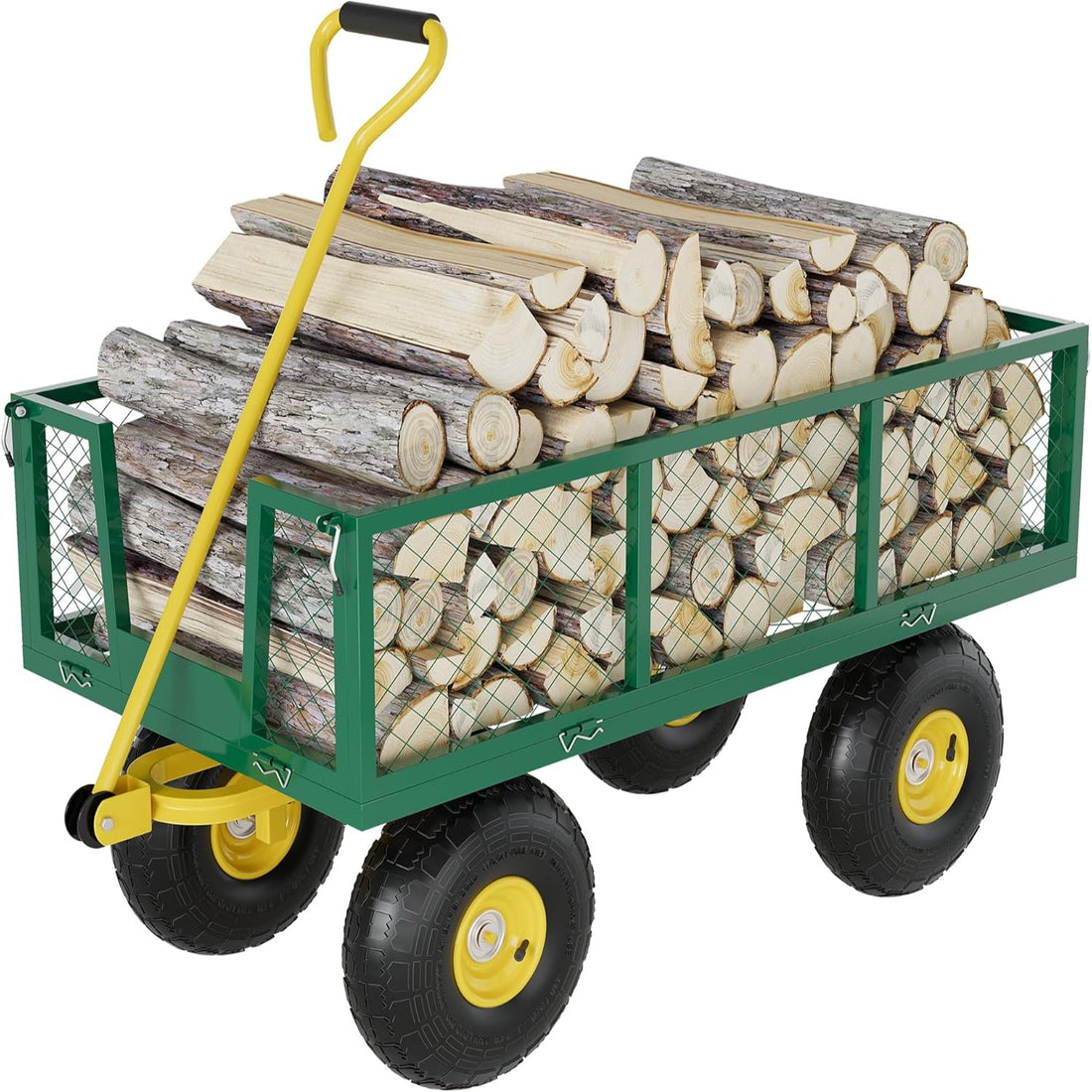 Garvee 1400 Lbs Garden Wagon Heavy-Duty Steel Cart with 10" All-Terrain Tires, Removable Mesh Panels, 180° Rotating Handle for Outdoor Gardens