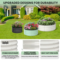 Garvee Round Galvanized Raised Garden Bed 2FT-4FT Durable Steel Wave Design Open Bottom Safety Corners Balcony Backyard