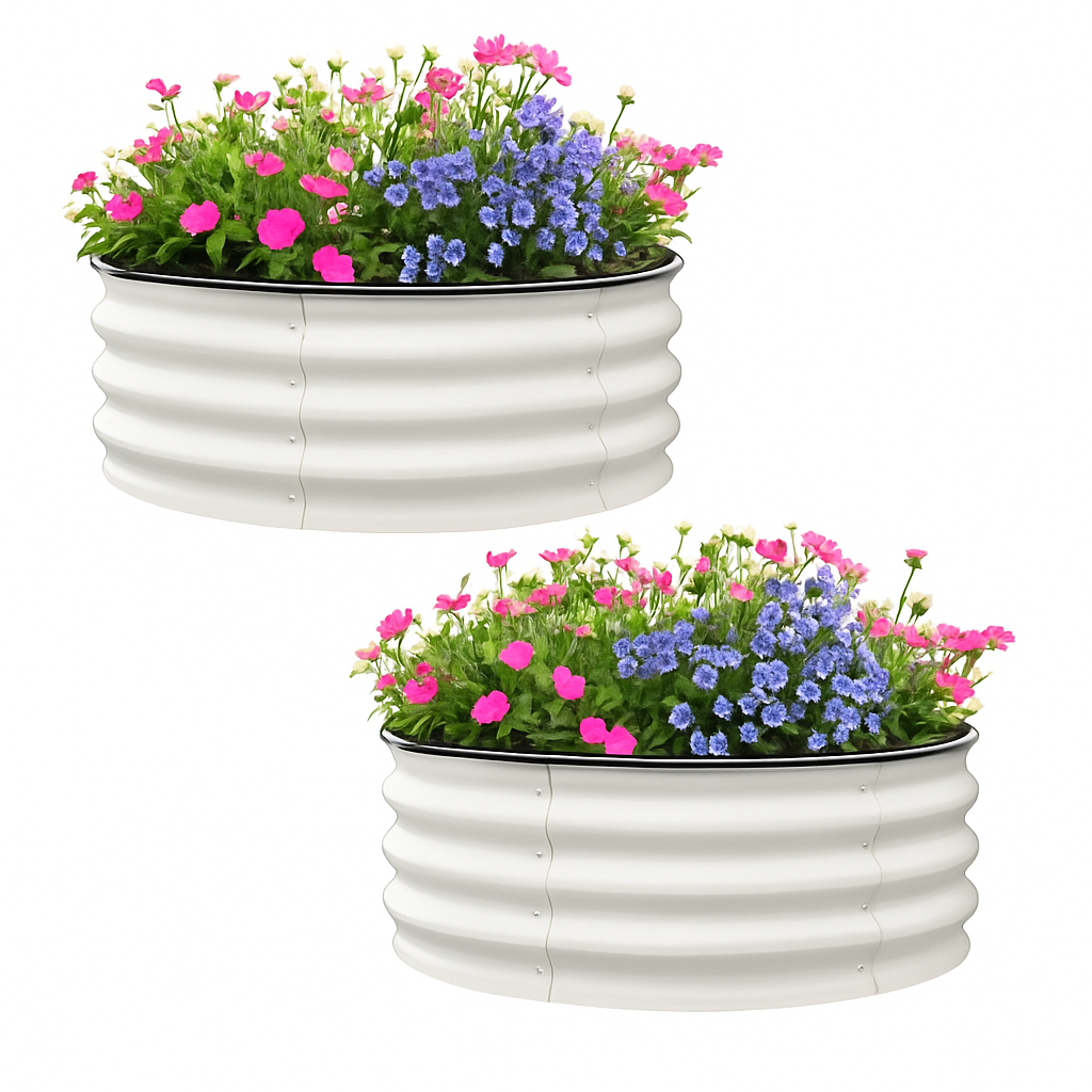Garvee Round Galvanized Raised Garden Bed 2FT-4FT Durable Steel Wave Design Open Bottom Safety Corners Balcony Backyard