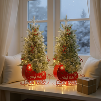 Garvee 3ft Christmas Tree with 78 Lights, Pre-Lit Artificial Desktop Xmas Tree with 8 Mode Includes Red Berries & Sleigh Base for Holiday Indoor DIY Christmas Decor, 2 PCS