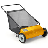 Garvee 26" Heavy-Duty Push Lawn Sweeper - 4 Spinning Brushes, 7Ft³ Large Capacity Collection Bag, Adjustable Height for Grass, Leaves & Debris On All Terrains - Yellow