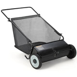 Garvee 26" Heavy-Duty Push Lawn Sweeper - 4 Spinning Brushes, 7Ft³ Large Capacity Collection Bag, Adjustable Height for Grass, Leaves & Debris On All Terrains - Black