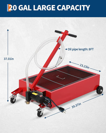 Garvee 20 Gallon Oil Drain Pan with 110V Electric Pump, 8FT Hose, Folding Handle, Carbon Steel, Wheels, for Cars, SUVs, Trucks, Buses, RVs