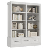 Garvee 64" H Tall Bookcshelf w/ 4 Tier Double Wide Open Shelf, Farmhouse Bookcase with 3 Storage Drawers, Large Storage Bookcase Wooden Deep Bookshelves for Library Office Living Room, White - Antique White