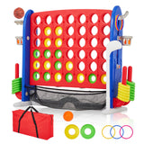 Garvee Giant 4 In a Row Game,Adjustable Height Game Board Jumbo 4-In-a-Row Game with Quick-Release Slider,Mini Basketball,Golf & Ring Toss Set for Family Party, Outdoor & Indoor - Red & Blue Rocket
