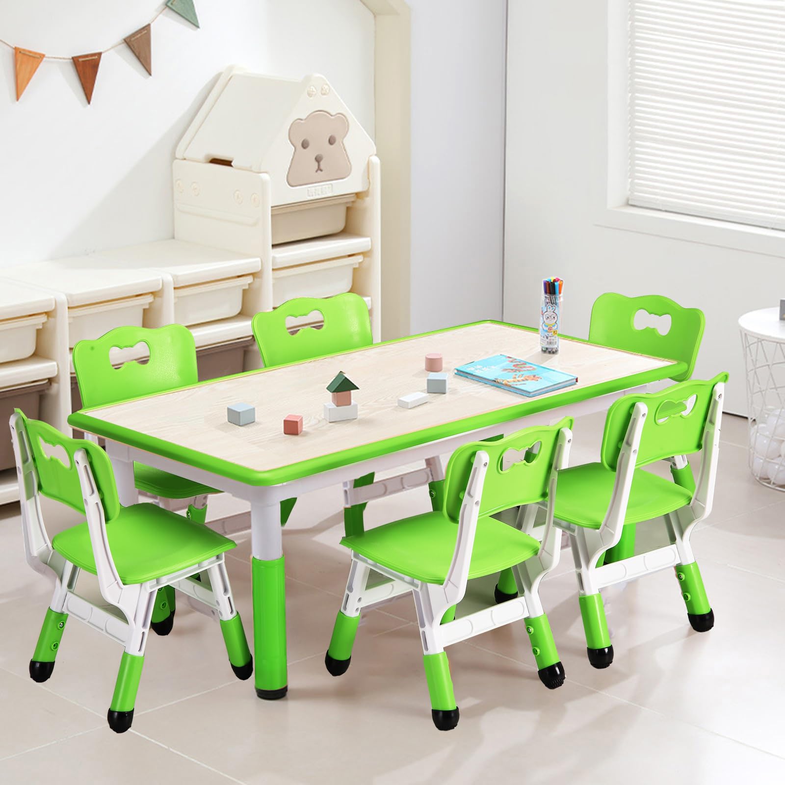 GARVEE Kids Table & 6 Chair Set - Adjustable & Eco-Friendly
