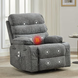 Garvee Massage Rocker Recliner with Heating, 360° Swivel Glider Recliner Chairs for Adults, Linen Nursery Chair with Side Pocket, Two Cup Holders, Gray - Gray