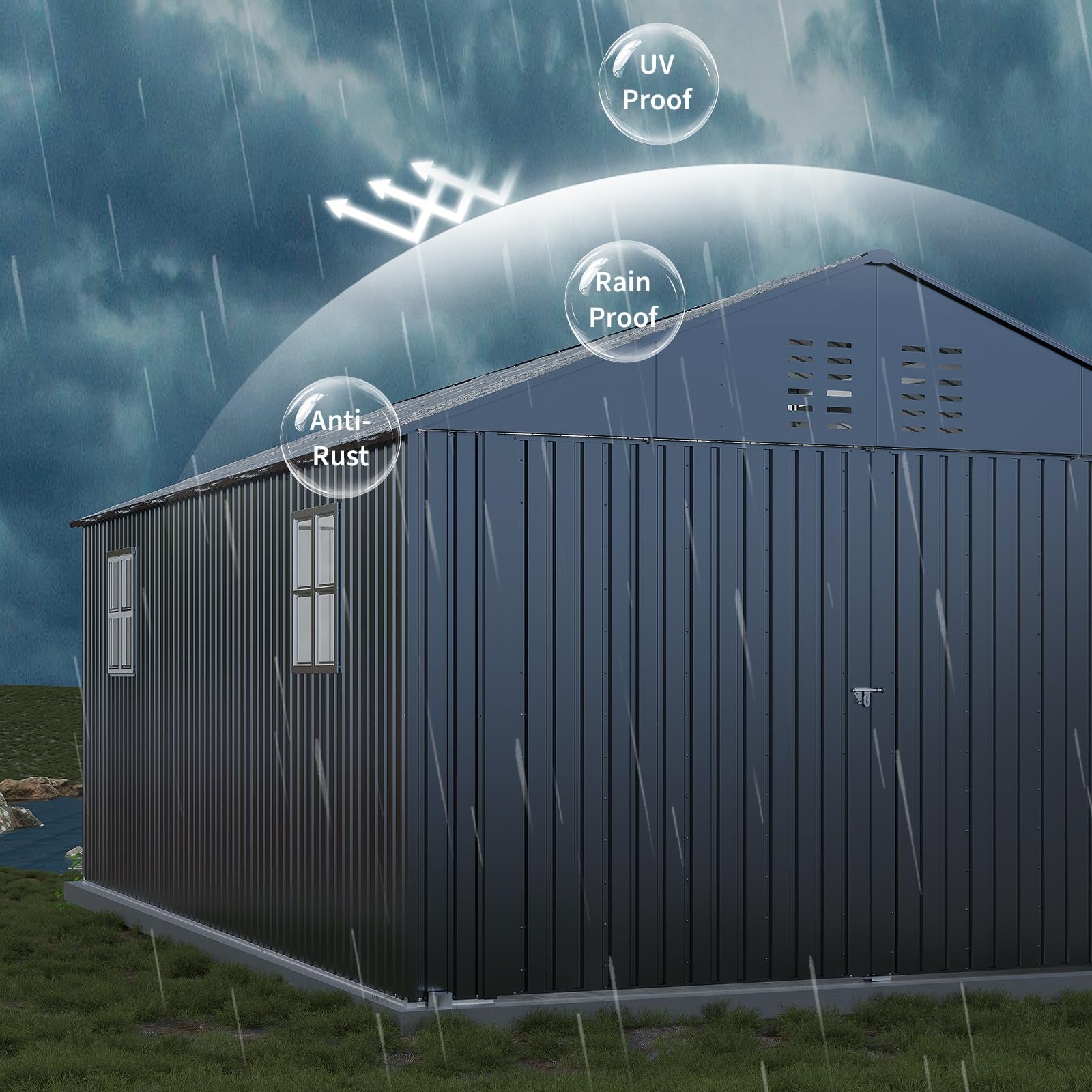 Garvee All-Weather Metal Carport 12x20 FT - Reinforced Frame & Steel Roof - Permanent Outdoor Garage Outdoor Storage for Pickup Trucks, Bass Boats, Tractors - Durable Storage Shelter, Carport, Car Outdoor Storage