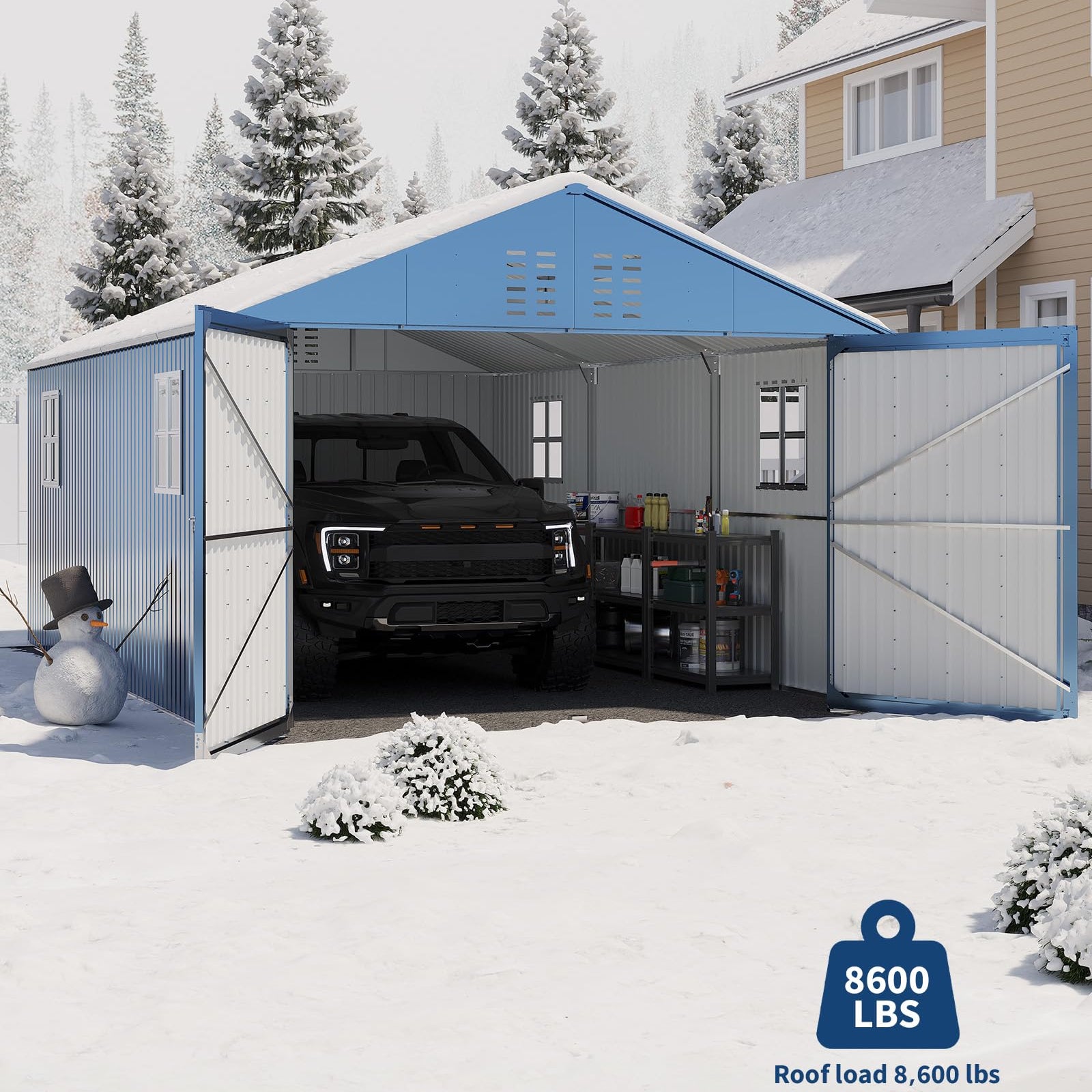 Garvee All-Weather Metal Carport 12x20 FT - Reinforced Frame & Steel Roof - Permanent Outdoor Garage Outdoor Storage for Pickup Trucks, Bass Boats, Tractors - Durable Storage Shelter, Carport, Car Outdoor Storage