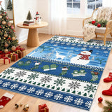 Garvee Christmas Washable Area Rug 8x10 Washable Soft Area Rugs for Living Room Bedroom Nursery Low-Pile Floor Carpet Boho Winter Snowman Carpet for Under Table Office Blue - Blue