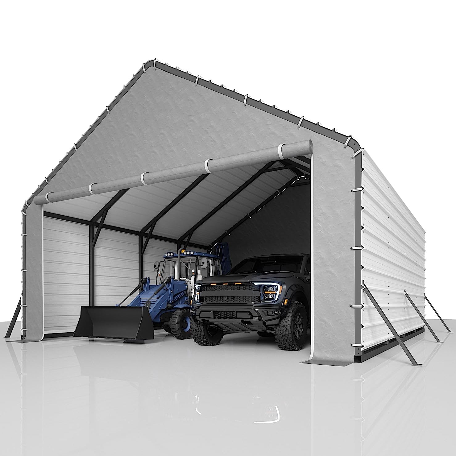 Garvee 20'x20'x13' Enclosed Metal Carport for 2 Cars, Heavy Duty Steel Frame for All Weather, Permanent Shelter for Boats, Full-Sized Pickup Trucks, and Tractors, N.W. 1,000 Lbs