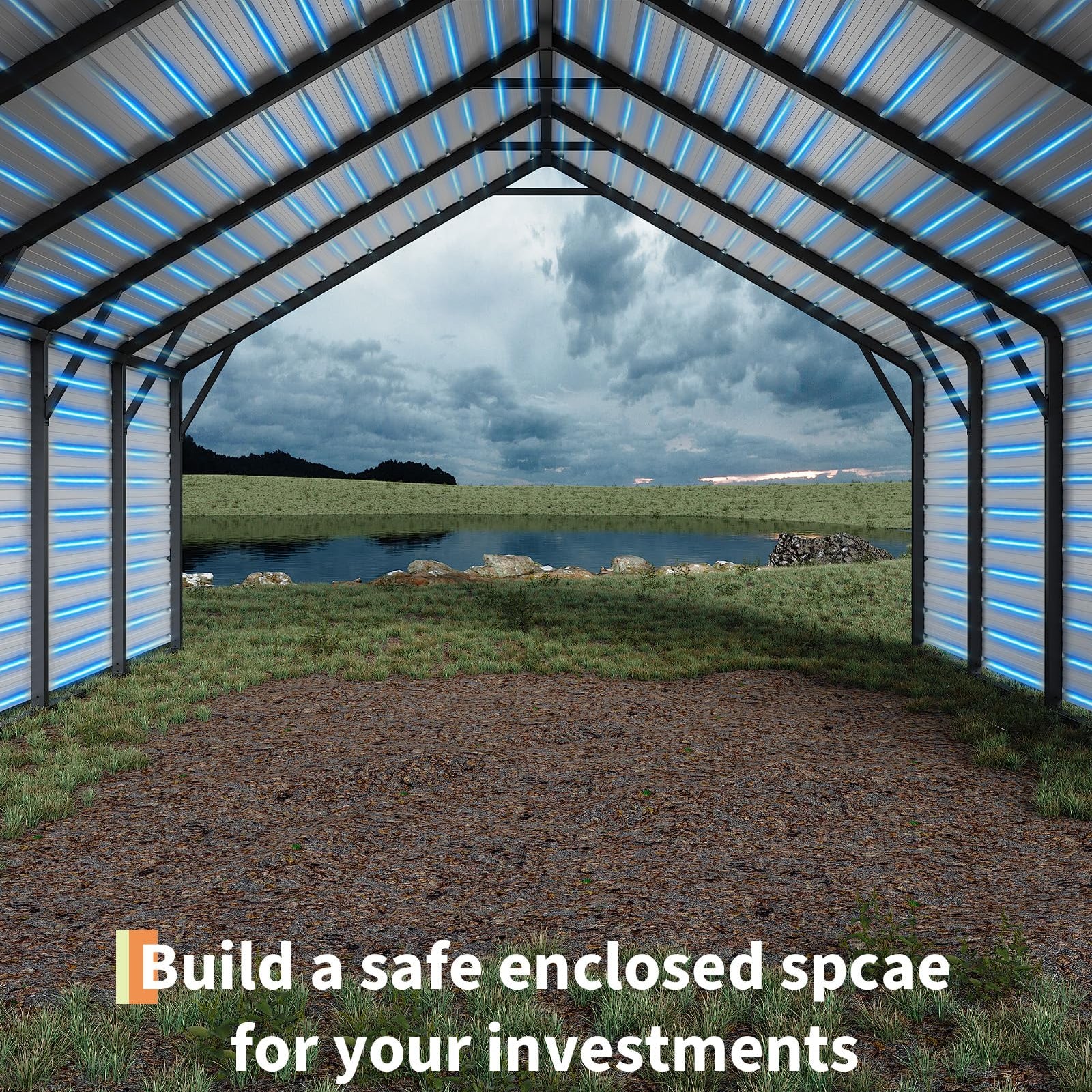 Garvee 20'x20'x13' Enclosed Metal Carport for 2 Cars, Heavy Duty Steel Frame for All Weather, Permanent Shelter for Boats, Full-Sized Pickup Trucks, and Tractors, N.W. 1,000 Lbs