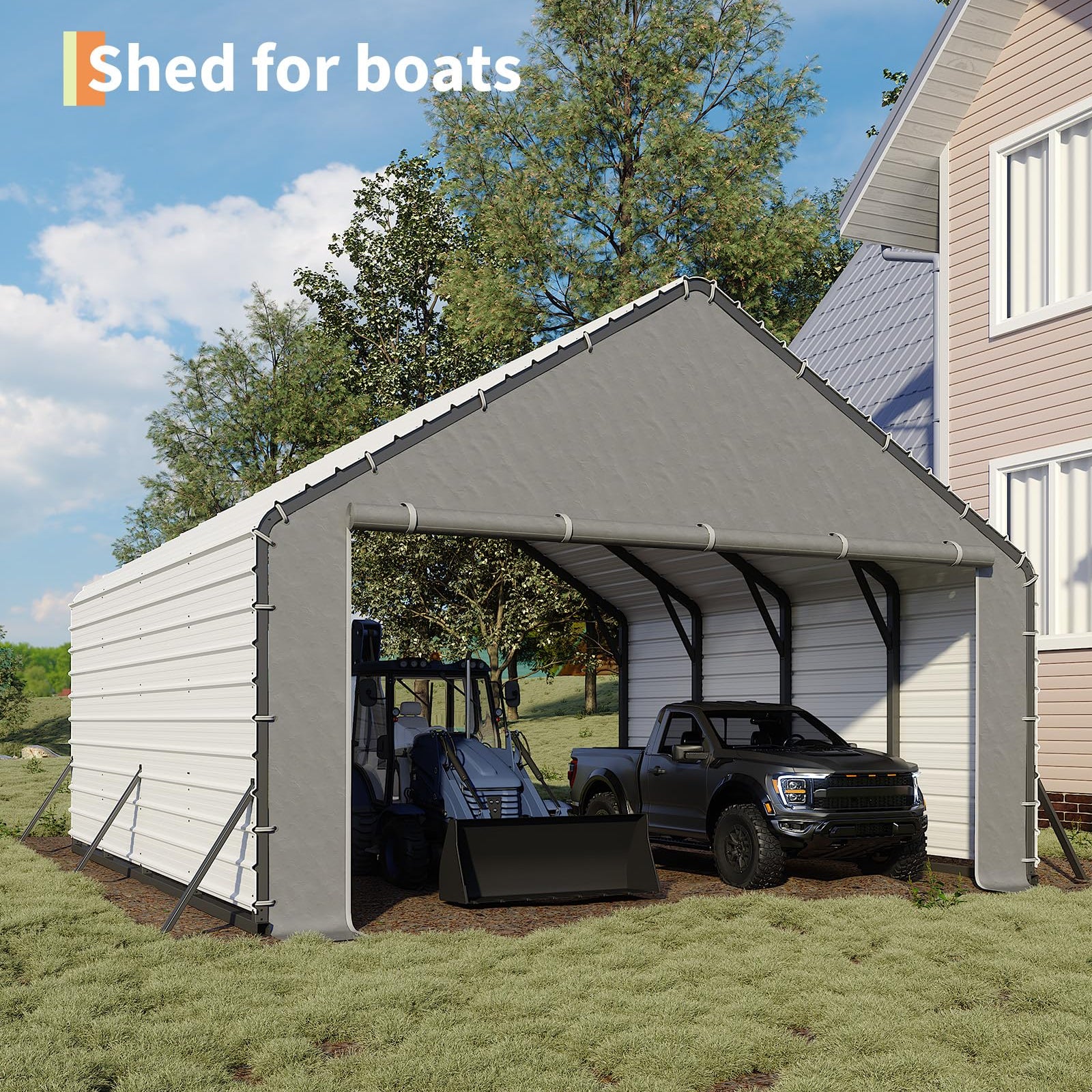 Garvee 20'x20'x13' Enclosed Metal Carport for 2 Cars, Heavy Duty Steel Frame for All Weather, Permanent Shelter for Boats, Full-Sized Pickup Trucks, and Tractors, N.W. 1,000 Lbs