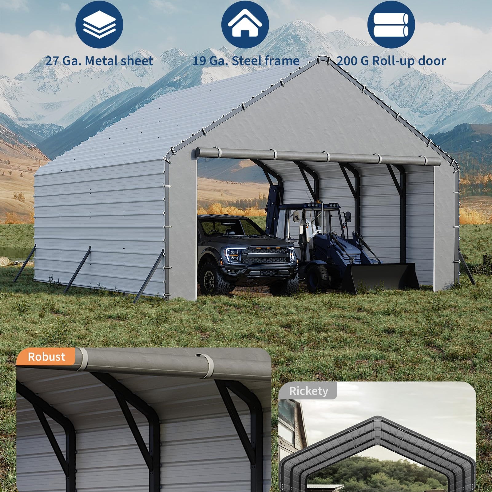 Garvee 20'x20'x13' Enclosed Metal Carport for 2 Cars, Heavy Duty Steel Frame for All Weather, Permanent Shelter for Boats, Full-Sized Pickup Trucks, and Tractors, N.W. 1,000 Lbs