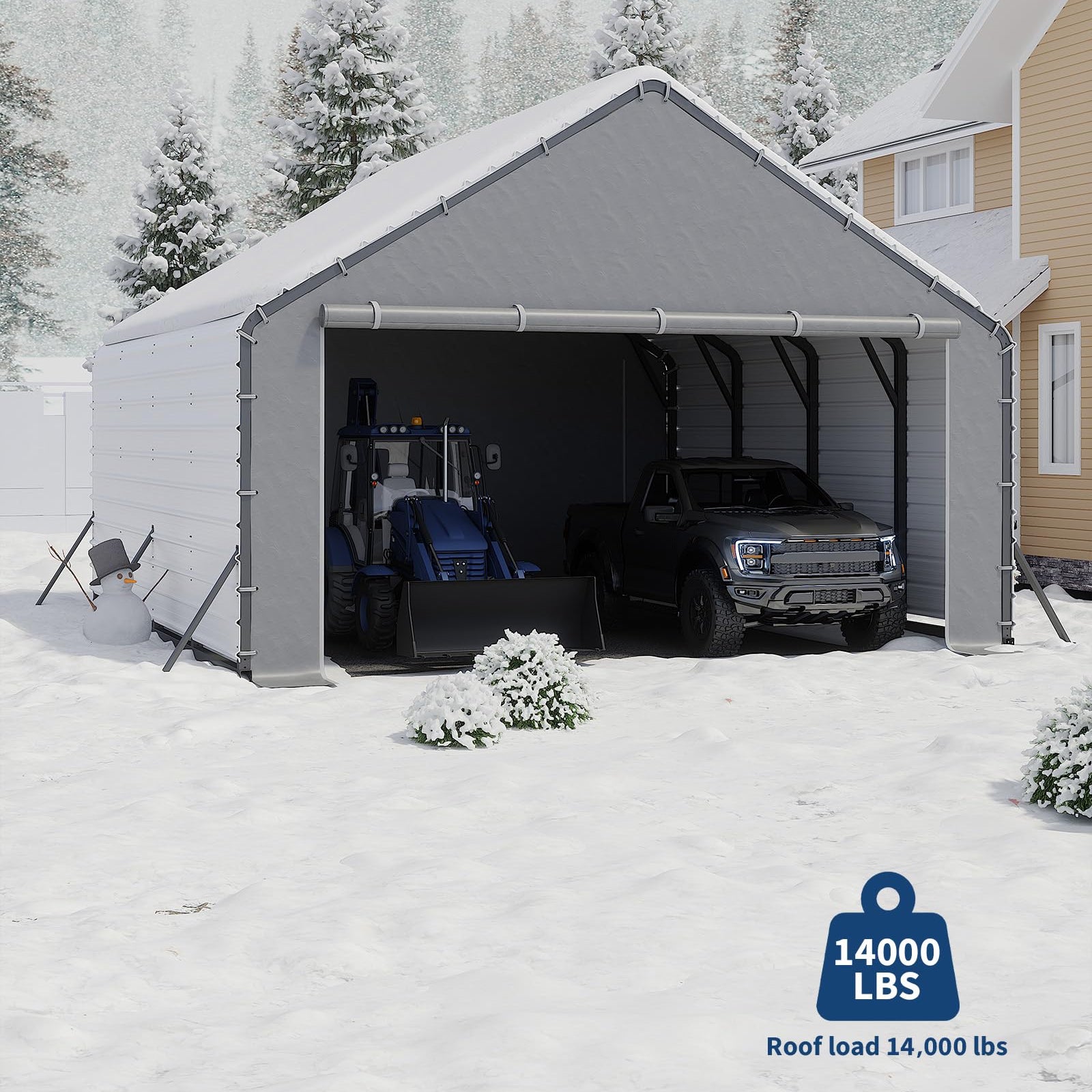 Garvee 20'x20'x13' Enclosed Metal Carport for 2 Cars, Heavy Duty Steel Frame for All Weather, Permanent Shelter for Boats, Full-Sized Pickup Trucks, and Tractors, N.W. 1,000 Lbs