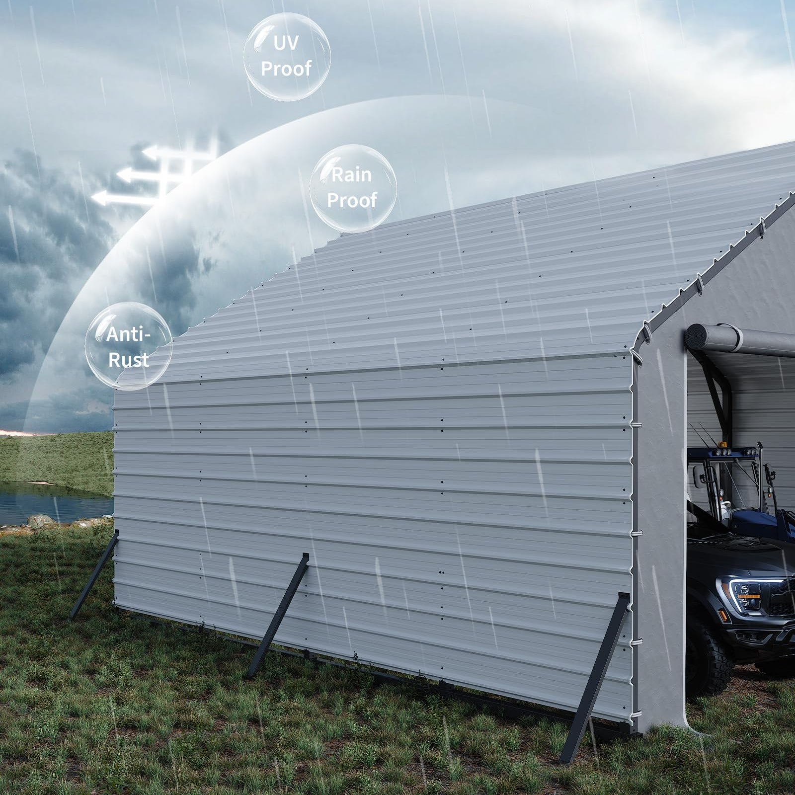 Garvee 20'x20'x13' Enclosed Metal Carport for 2 Cars, Heavy Duty Steel Frame for All Weather, Permanent Shelter for Boats, Full-Sized Pickup Trucks, and Tractors, N.W. 1,000 Lbs