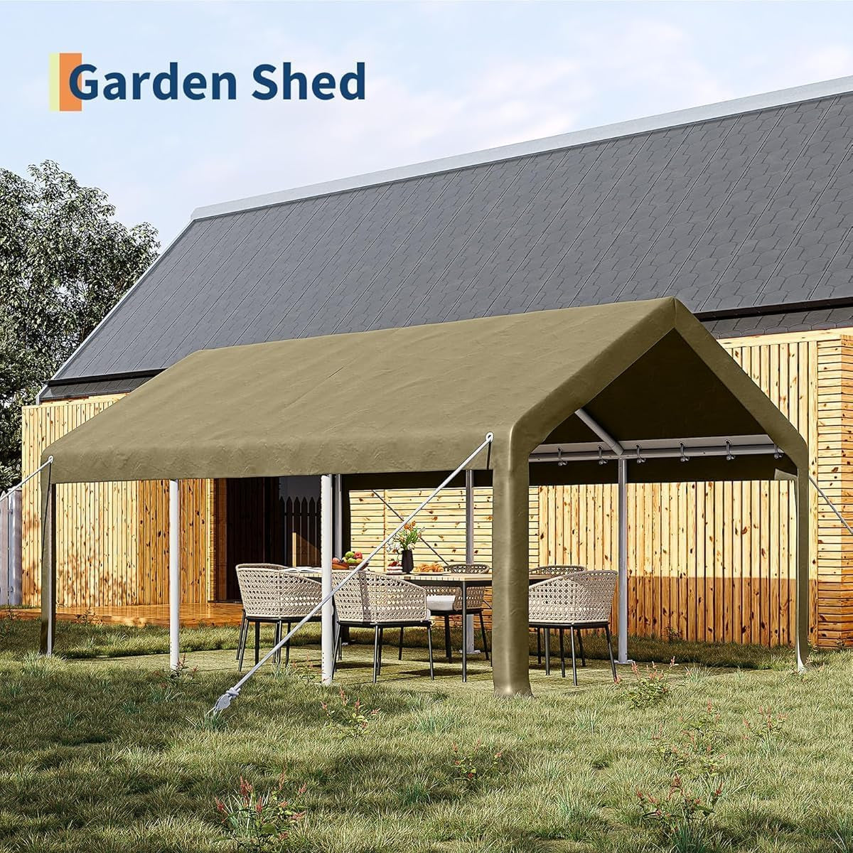 Garvee 13x20 Ft Carport with 220g PE Tarp, Roll-Up Doors, Galvanized Steel Frame, Sandbags, Windows, for Pickups & SUVs Outdoor Events