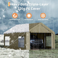 Garvee 13x20 Ft Carport with 220g PE Tarp, Roll-Up Doors, Galvanized Steel Frame, Sandbags, Windows, for Pickups & SUVs Outdoor Events