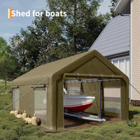 Garvee 13x20 Ft Carport with 220g PE Tarp, Roll-Up Doors, Galvanized Steel Frame, Sandbags, Windows, for Pickups & SUVs Outdoor Events