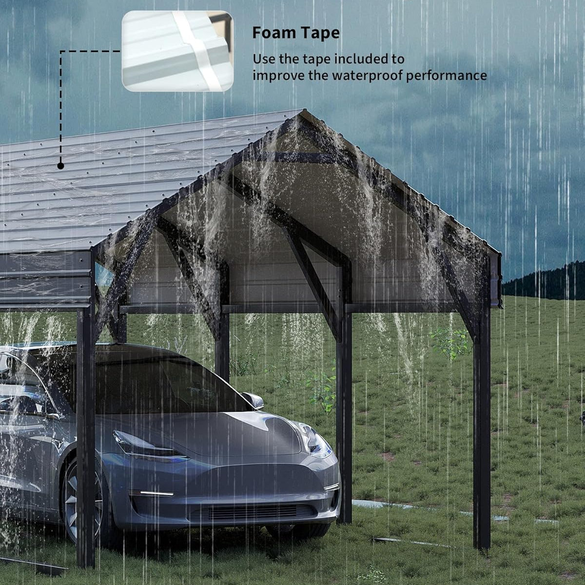 Garvee 10x15 FT Metal Carport, Reinforced Frame and Steel Roof for All-Weather Use, Permanent Shelter for Bass Boats, Full-Sized Pickup Trucks, and Tractors