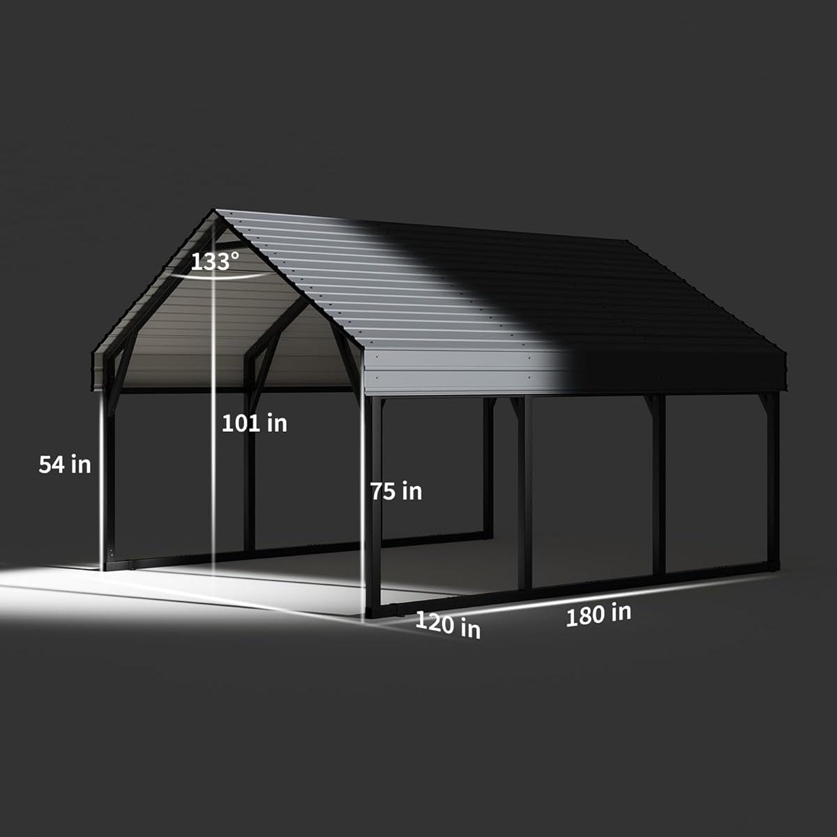 Garvee 10x15 FT Metal Carport, Reinforced Frame and Steel Roof for All-Weather Use, Permanent Shelter for Bass Boats, Full-Sized Pickup Trucks, and Tractors
