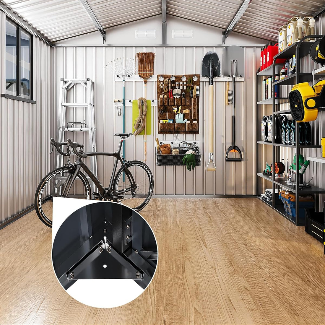 Garvee 8x10 ft Outdoor Metal Storage Shed with Lockable Doors, Windows, Galvanized Steel, Sloped Roof, Ventilation, Dark Gray, Backyard Garden Patio