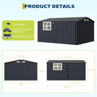Garvee 8x10 ft Outdoor Metal Storage Shed with Lockable Doors, Windows, Galvanized Steel, Sloped Roof, Ventilation, Dark Gray, Backyard Garden Patio