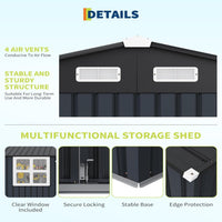 Garvee 8x10 ft Outdoor Metal Storage Shed with Lockable Doors, Windows, Galvanized Steel, Sloped Roof, Ventilation, Dark Gray, Backyard Garden Patio