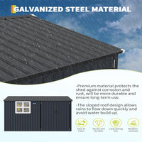 Garvee 8x10 ft Outdoor Metal Storage Shed with Lockable Doors, Windows, Galvanized Steel, Sloped Roof, Ventilation, Dark Gray, Backyard Garden Patio