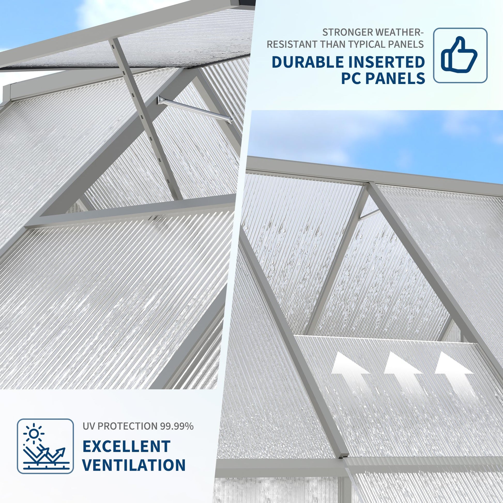 Garvee Heavy Duty 6x9 FT Polycarbonate Walk-In Greenhouse - Sturdy Aluminum Frame, Lockable Door, Adjustable Roof Vent, Easy Assembly, Ideal for Garden, Backyard, or Patio, Silver