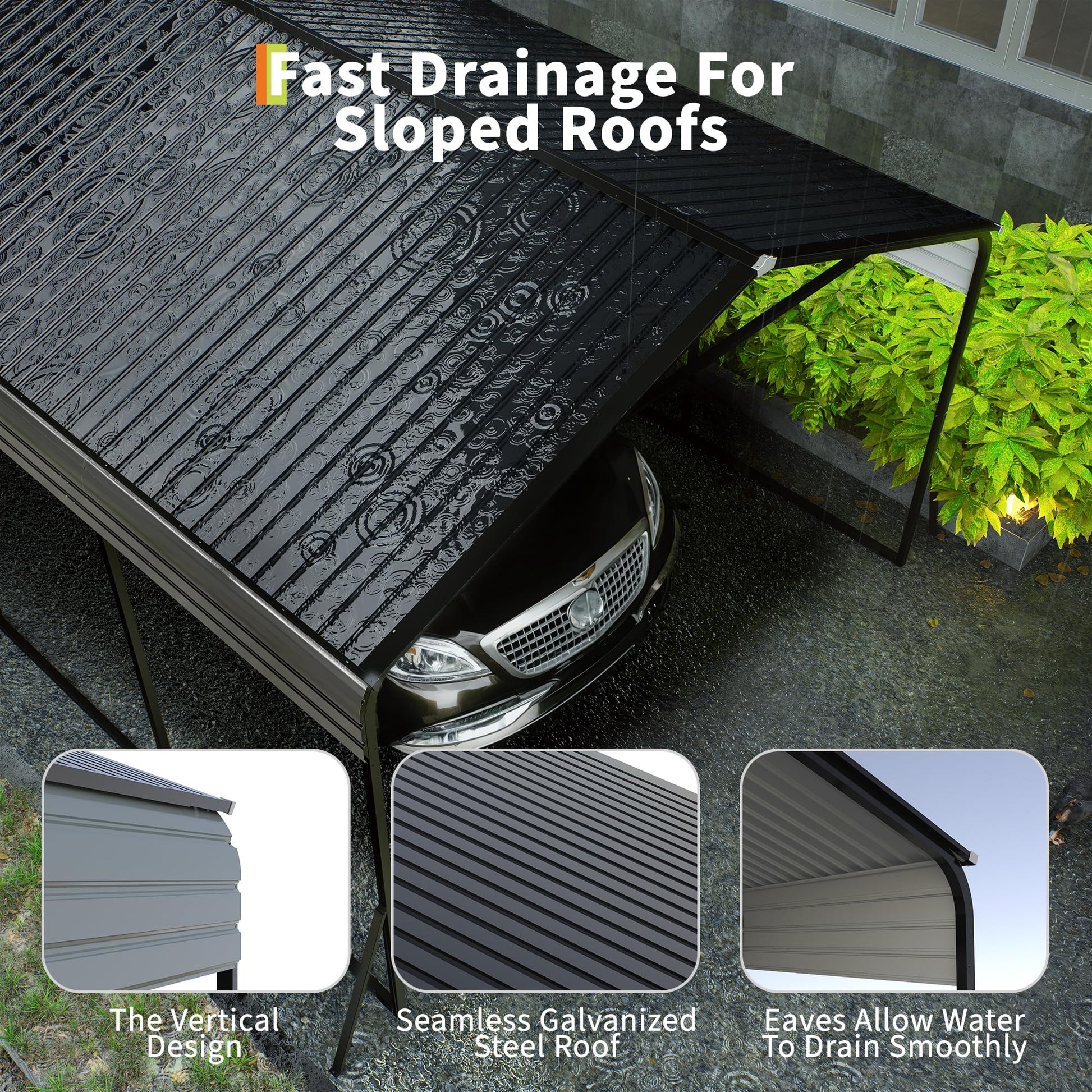 Garvee 10×15 FT Heavy Duty Metal Carport with Galvanized Steel Frame, All-Weather Outdoor Car Shelter for Cars, Trucks, Boats, Vehicles & Equipment, Outdoor Galvanized Shelter (Shipped in 2 packages)