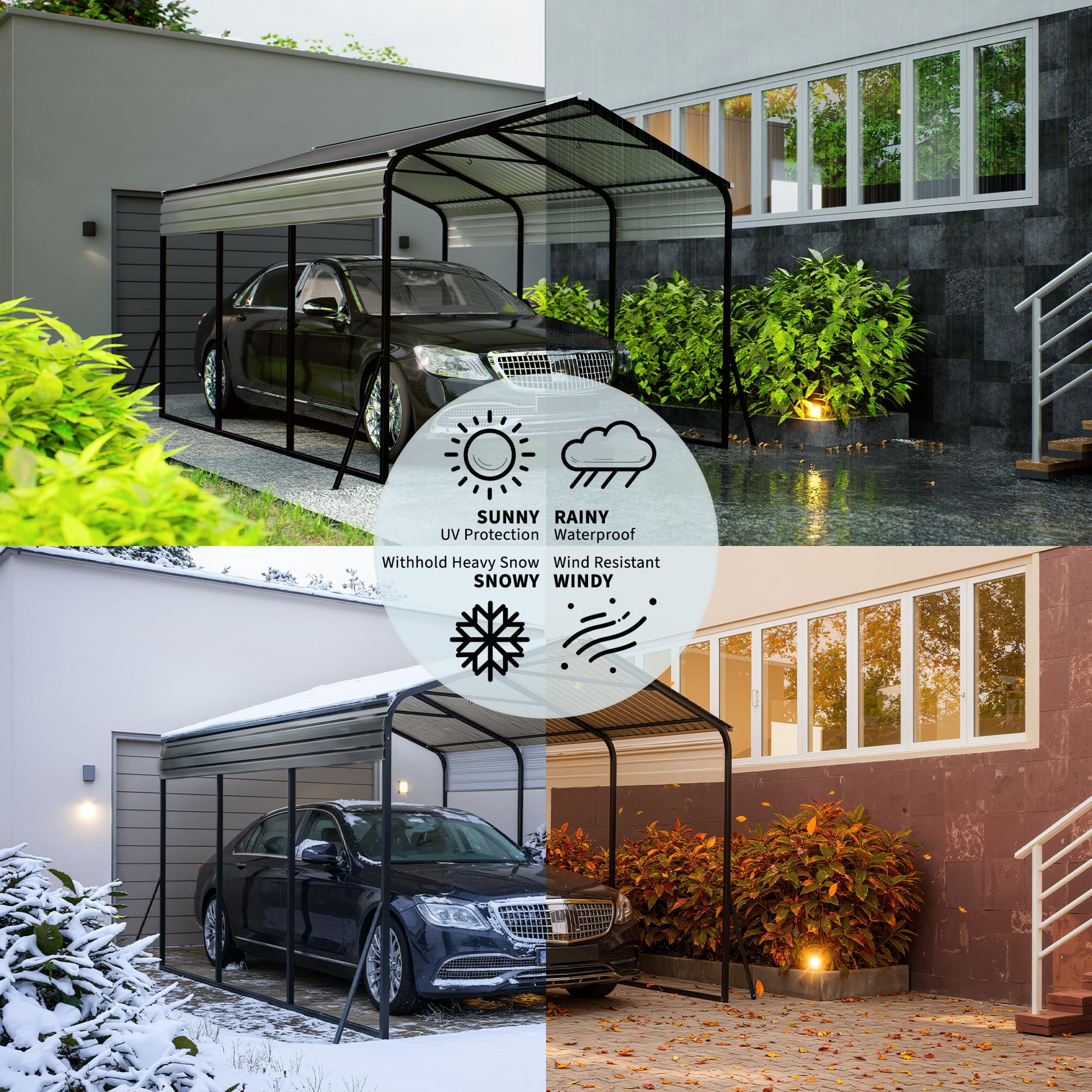 Garvee 10×15 FT Heavy Duty Metal Carport with Galvanized Steel Frame, All-Weather Outdoor Car Shelter for Cars, Trucks, Boats, Vehicles & Equipment, Outdoor Galvanized Shelter (Shipped in 2 packages)