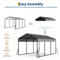 Garvee 10×15 FT Heavy Duty Metal Carport with Galvanized Steel Frame, All-Weather Outdoor Car Shelter for Cars, Trucks, Boats, Vehicles & Equipment, Outdoor Galvanized Shelter (Shipped in 2 packages)