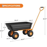 Garvee 600LB Capacity All-Terrain Yard Wagon – Heavy Duty Utility Cart with Quick-Dump & Adjustable Handle, Perfect for Hauling Soil, Plants, Gardening Tools, and Landscaping Work