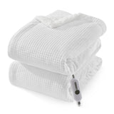Garvee Waffle Heated Blanket Twin 62"x84", Fast Heating Electric Blanket with 4 Adjustable Heating Level & 10 Hours Auto Off, ETL Certified, Plush Flannel & Sherpa for Sofa, White - White