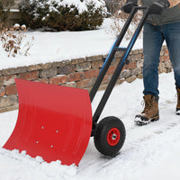 Garvee Snow Shovel with 7-Position Angled Blade & Adjustable Handle, Heavy Duty Metal Snow Pusher Shovel with Wheels for Driveway, Doorway, Sidewalk, Pavement