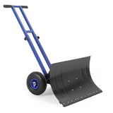 Garvee 29"W X 16"H Snow Shovel with Wheels Heavy Duty Carbon Steel 29" Metal Blade Adjustable Handle & Angle Anti-Slip Pneumatic Wheels for Driveways Sidewalks - Blue