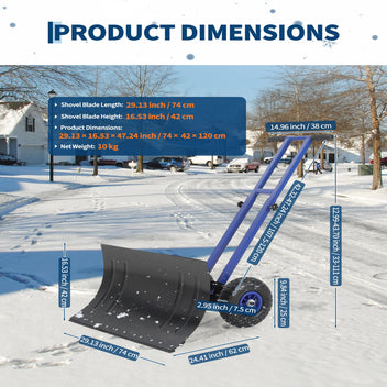 Garvee 29"W X 19.8"H Snow Shovel with Wheels, Carbon Steel, 29" Metal Blade, Adjustable Handle & Angles, Double Rod Design, Anti-Slip Grip, Pneumatic Wheels, Driveway & Yard
