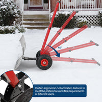 Garvee 29"Snow Pusher Shovel with Wheels,Heavy Duty Steel Snow Shovel with Wheels,Angled Blade Efficient Snow Removal With5-Position Angled Blade & Adjustable Handle for Doorway, Sidewalk