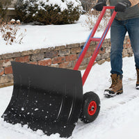 Garvee 29"Snow Pusher Shovel with Wheels,Heavy Duty Steel Snow Shovel with Wheels,Angled Blade Efficient Snow Removal With5-Position Angled Blade & Adjustable Handle for Doorway, Sidewalk