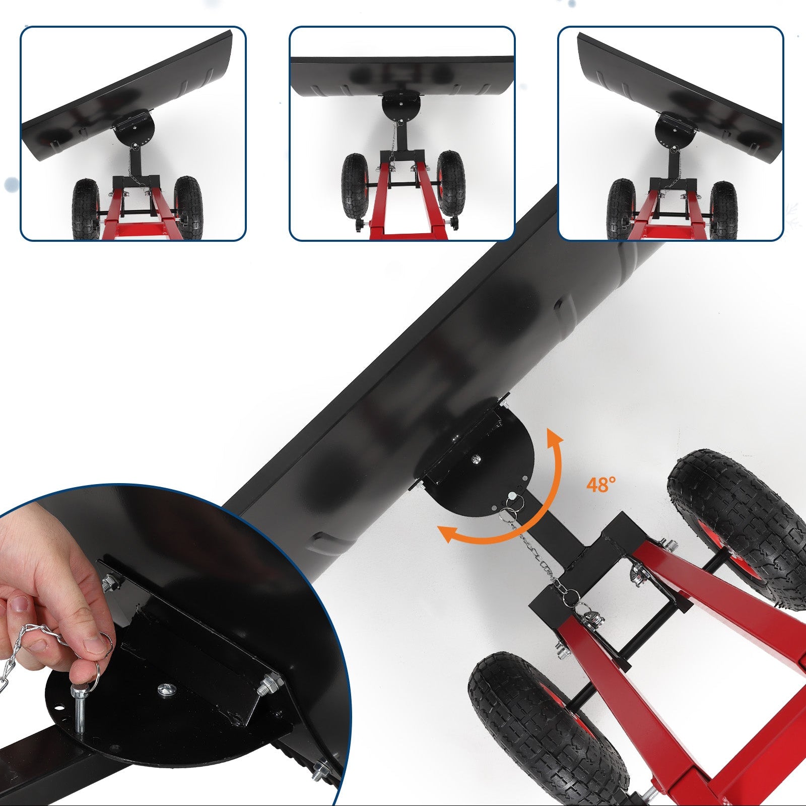 Garvee 29"Snow Pusher Shovel with Wheels,Heavy Duty Steel Snow Shovel with Wheels,Angled Blade Efficient Snow Removal With5-Position Angled Blade & Adjustable Handle for Doorway, Sidewalk