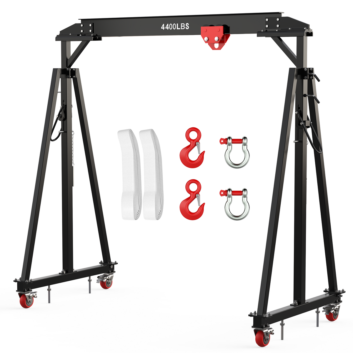 GARVEE adjustable steel gantry crane with manual trolley and pictured rigging accessories