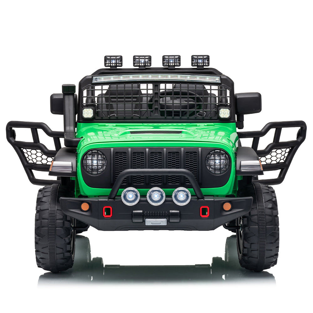 Garvee 24V Ride on Toys for Big Kids, 2-Seater Electric Ride on Car Truck with Remote Control, Four-Wheel Shock Absorbers, 4 Mph Max Speed, Music, LED Lights for Boys Girls, Green