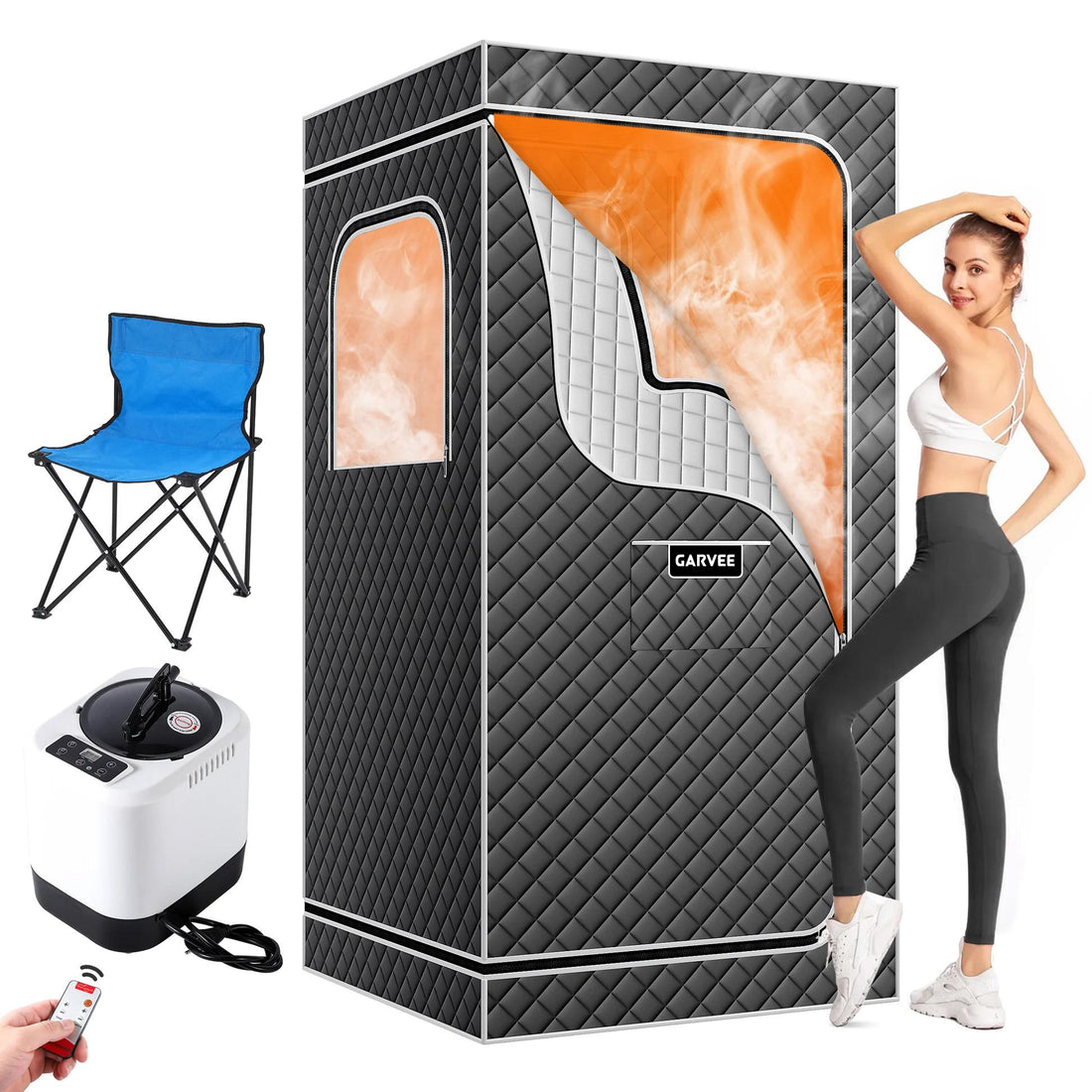 Garvee Portable Sauna Box for Home Spa, Indoor Steam Sauna Room with 4L/1500W Steamer, Easy Setup Quick Heat-Up Foldable Sauna, Personal Sauna Tent for Relaxation